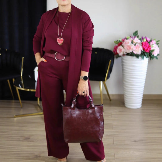 Round Neck Long Sleeve Top Belt Comfortable Blouse And Pants