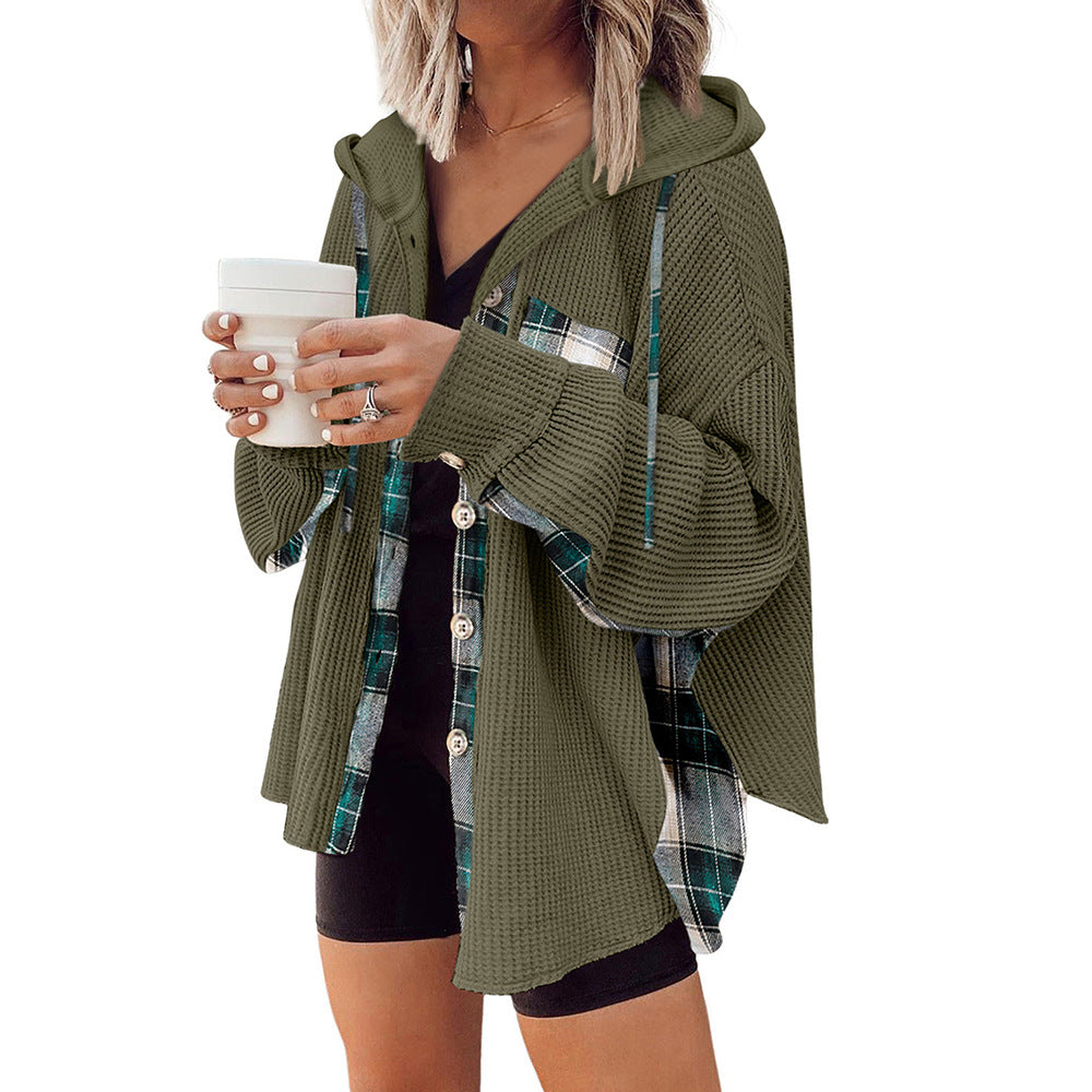 Plaid Casual Hooded Drawstring Coat