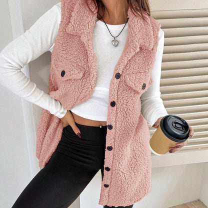 Lapels Open Button Plush Vest Cardigan