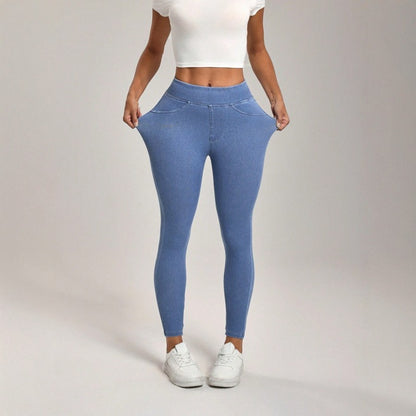 High Waist Slimming Hip Raise Tight Double Pocket Sports Casual Ankle Banded Pants