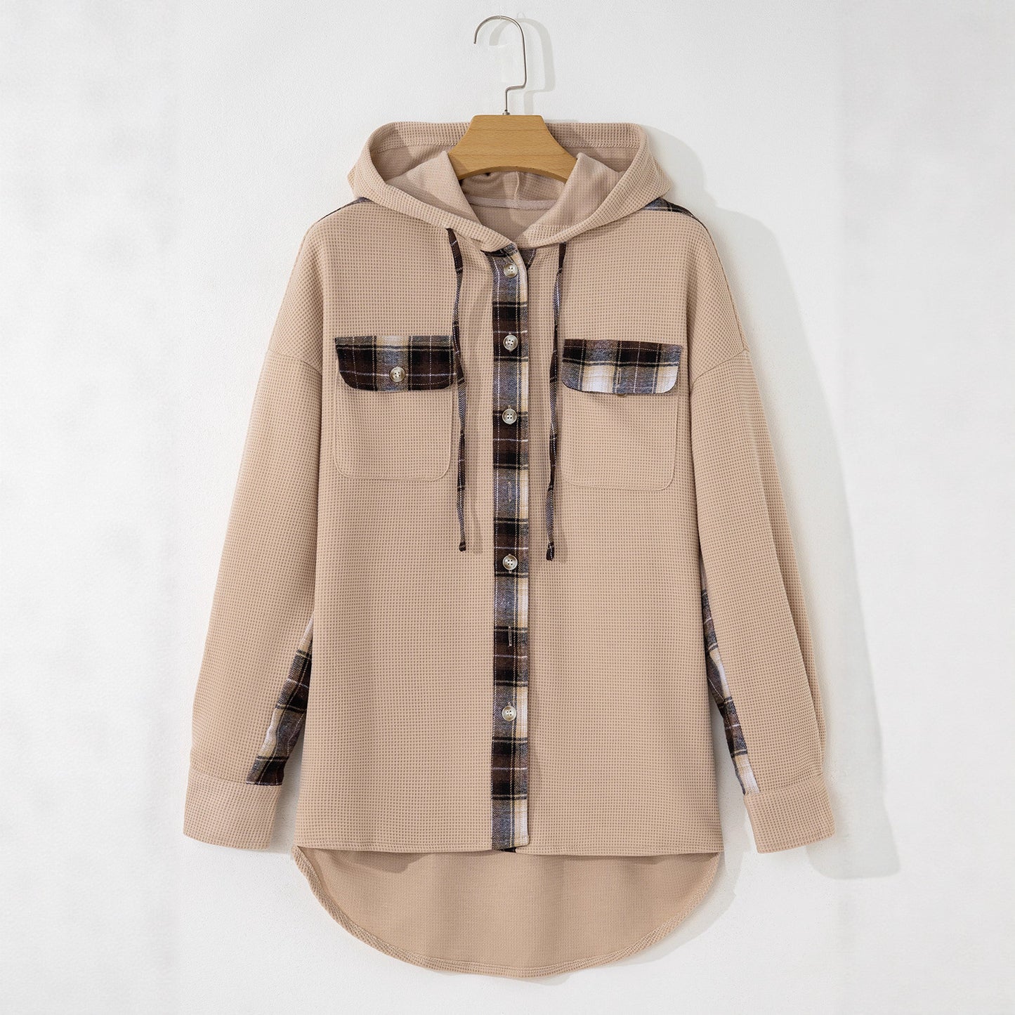 Plaid Casual Hooded Drawstring Coat
