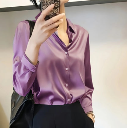 Women's High-grade Green Satin Shirt