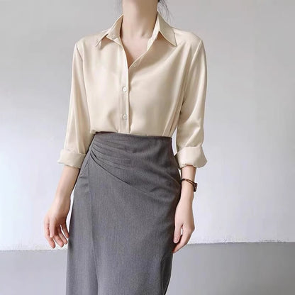 Women's High-grade Green Satin Shirt