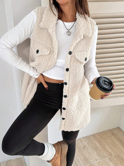 Lapels Open Button Plush Vest Cardigan