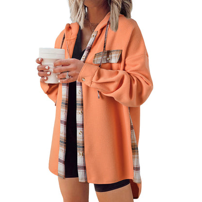 Plaid Casual Hooded Drawstring Coat