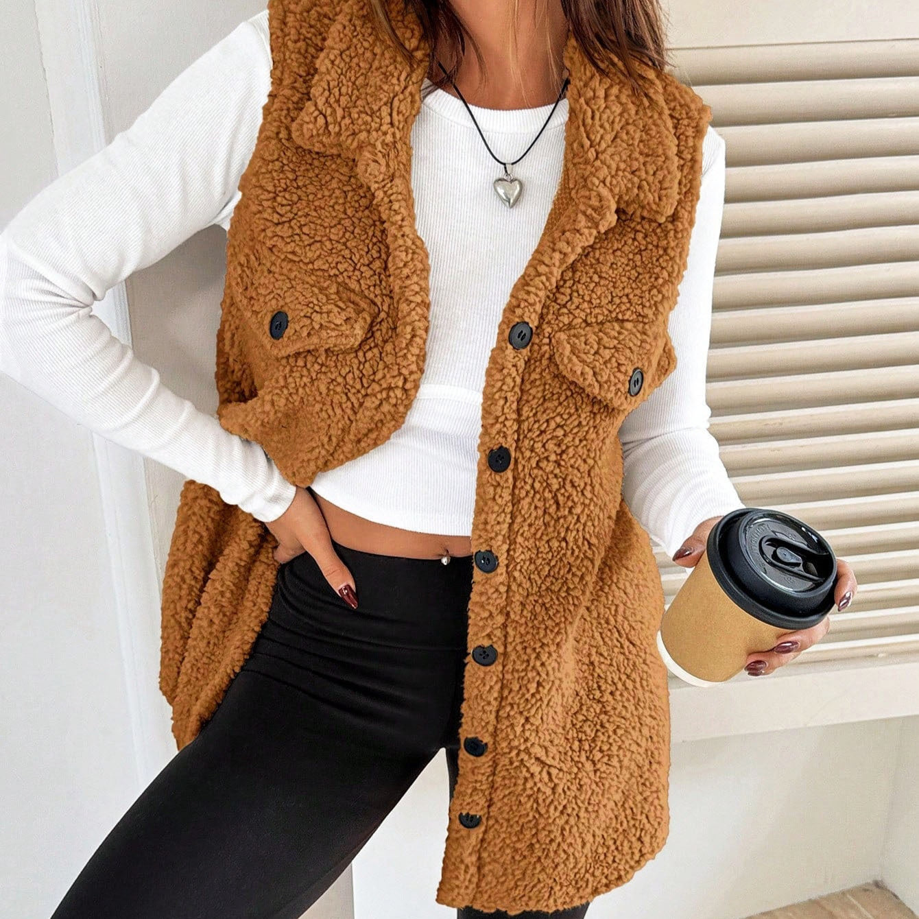 Lapels Open Button Plush Vest Cardigan