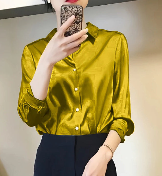 Women's High-grade Green Satin Shirt