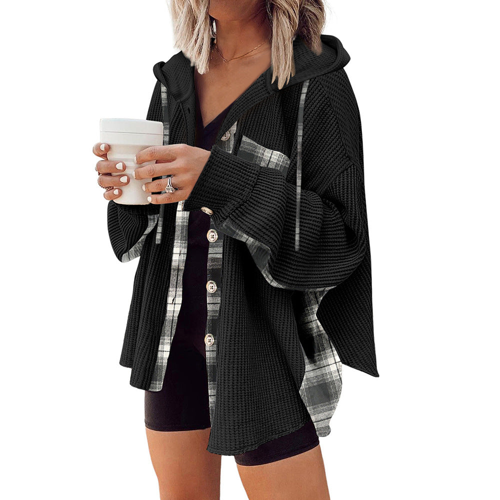 Plaid Casual Hooded Drawstring Coat